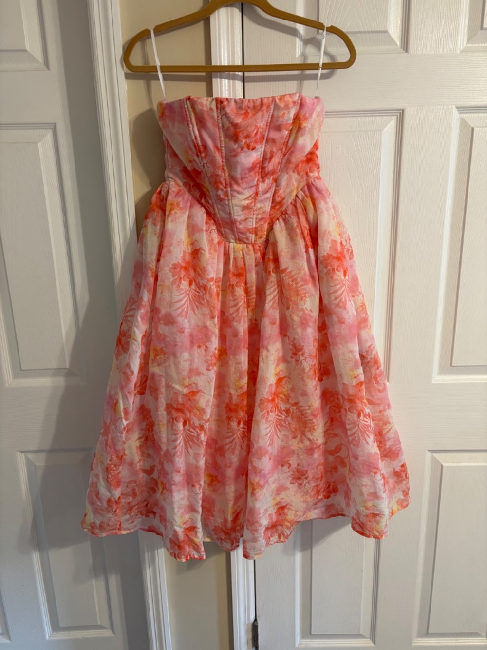 Lulus Eulalia Pink Floral Lace-up Strapless Bustier Midi Dress - Size M - Picture 4 of 4